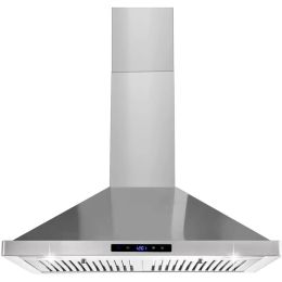 30/36 Inch Range Hood 700CFM Wall Mount Stainless Steel Touch Control 3-speed Stove Vent (Option: Silver)